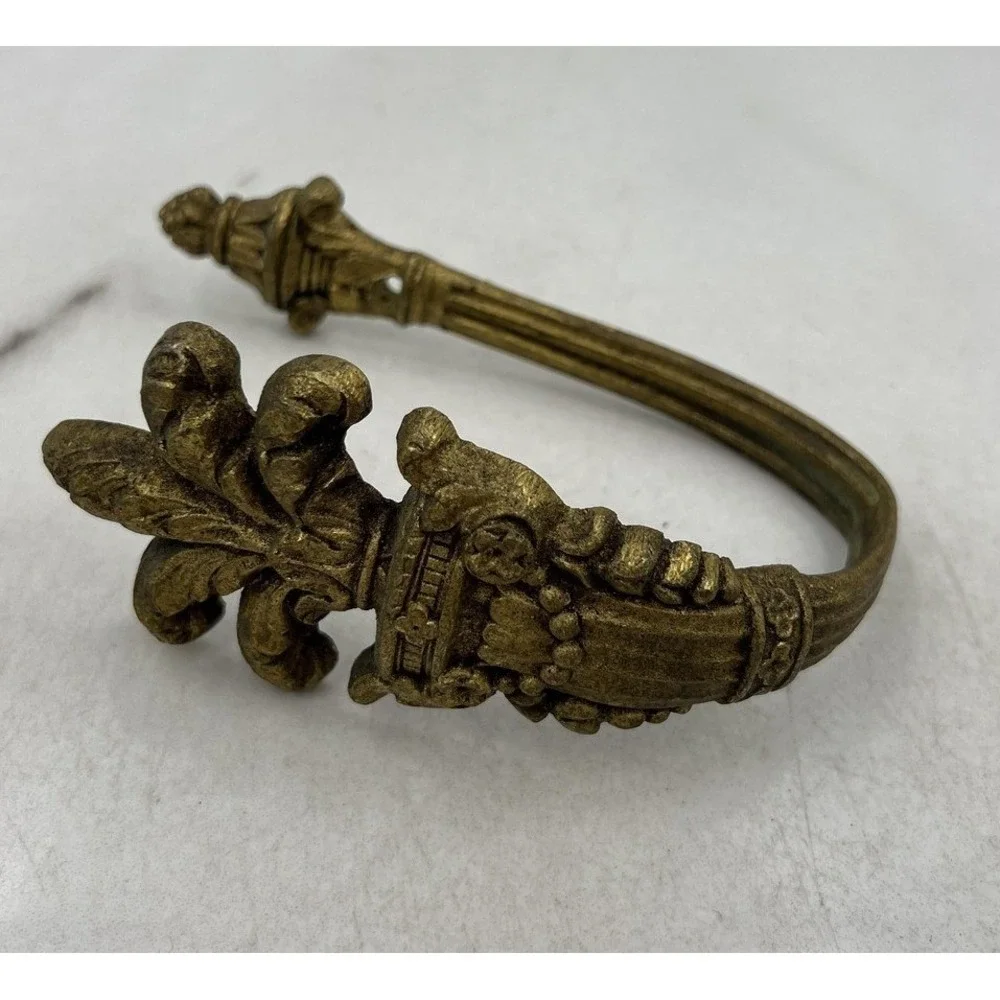 Vintage Ornate Brass Curtain Tie Back Fleur De Lis French Window Hardware 7 Inch